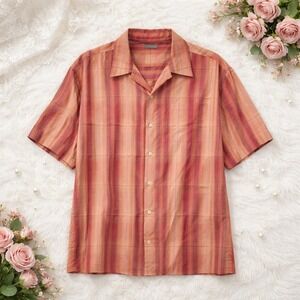Tommy Bahama Mens XXL Silk Short Sleeve Button Down Camp Shirt Orange Burgundy